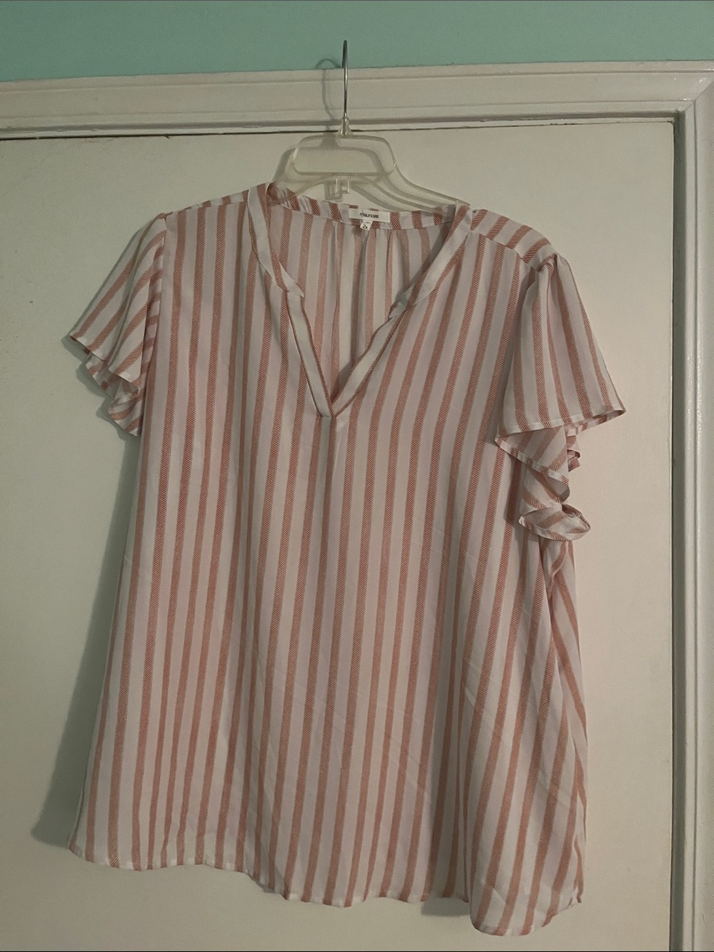 Maurices Pink and White Striped Flutter Sleeve Blouse